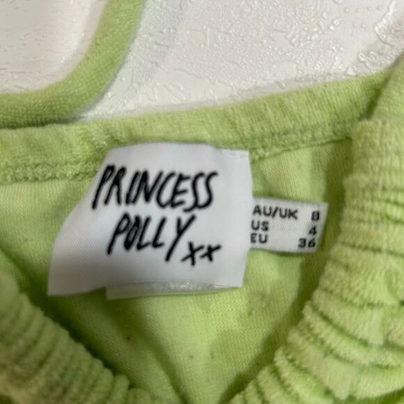 Princess Polly Clarke Top Green Size 4 Terry Halter Crop Y2K - Picture 5 of 7